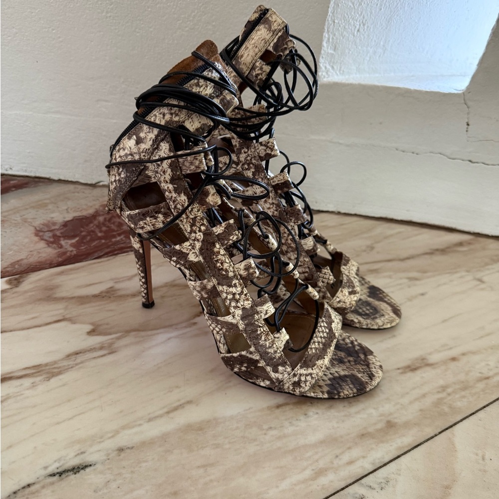 Aquazzura Snakeskin Lace-Up Stiletto Heels- size 37.5
